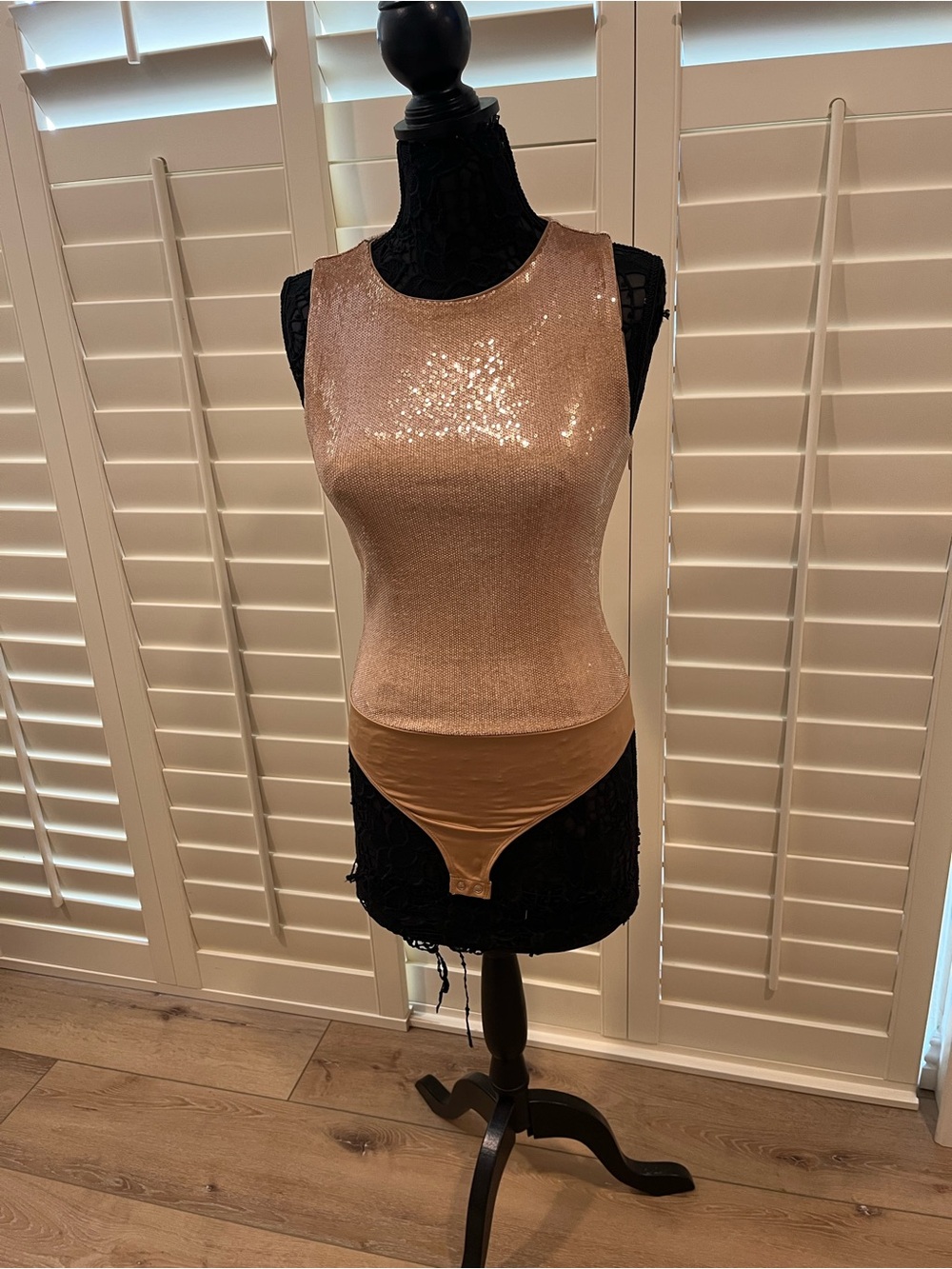 Express Body Contour Sequin Sleeveless Bodysuit in Nude